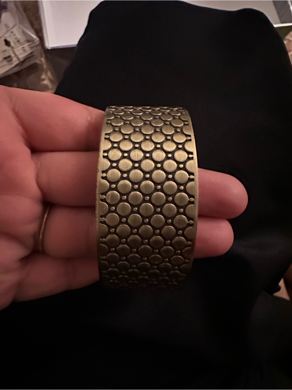 Vintage-Style women's Brass Cuff Bracelet - Textured Dot Pattern